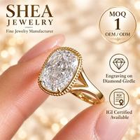 Bague de fiançailles en or jaune massif 10K/14K/18K avec diamant de laboratoire taille coussin de 0,5 à 3 carats, sertissage milgrain personnalisé, tige fendue, certifié IGI VS
