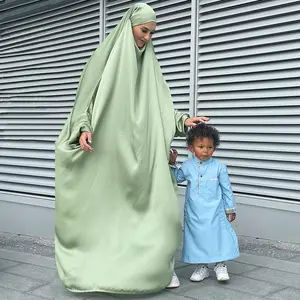 3175 kuwii高品质热销时尚纯色缎面穆斯林巴亚祈祷连衣裙islamilische khimar jilbab