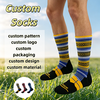 Chaussettes de sport et de randonnée en polyester et nylon, tricotées jacquard, à motif personnalisé, rayées, jaune automne, avec bande croisée et soutien de la voûte plantaire