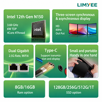 Pabrik LIMYEE OEM N150 Mini PC Intel Alder Lake Tiga Layar 2LAN DDR4 RAM Win10/11/Linux Desktop Barebone Mini PC Kustom