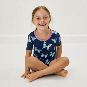Ibaifei özel baskı kelebek rahat bambu çocuk pijamaları takım kısa kollu yaz bambu pijama - Product Image 4