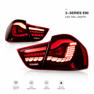 Pour BMW Série 3 E90 modifiée avec des phares LED de modèle M3 avec clignotants à défilement et feux arrière de freinage rouges et noirs - Product Image 1