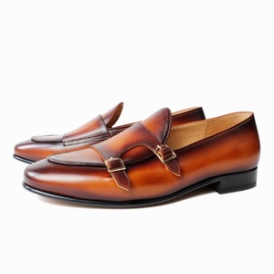 Chaussures habillées pour hommes en cuir véritable, peintes à la main, patinées, sur mesure, à double boucle, de qualité supérieure - Product Image 1