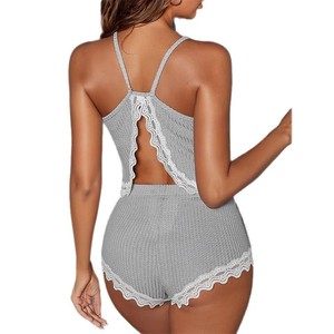 New cross-border European and American sexy women's back-slit <b>suspender</b> shorts loungewear <b>set</b>, summer pajamas. - Product Image 5