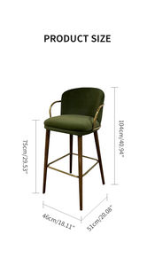Tabouret de <span class=keywords><strong>bar</strong></span> confortable en velours avec pieds en bois de frêne massif, <span class=keywords><strong>chaise</strong></span> de <span class=keywords><strong>bar</strong></span> réglable en hauteur avec accoudoirs dorés pour la maison, la cuisine, le café, la terrasse, le <span class=keywords><strong>bar</strong></span> - Product Image 6