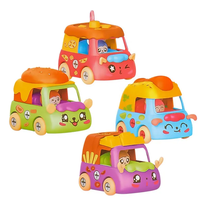 Samtoy fai da te colorato carino Mini cartone di plastica cibo auto giocattolo Building Block fingere di giocare assemblaggio giocattoli per auto per i bambini