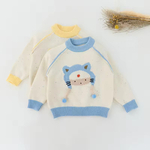 Suéteres de punto de invierno para niñas de alta calidad, estampado de orejas de gato con cuello redondo y manchas de colores, Material de algodón de talla grande - Product Image 1