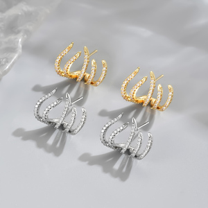 Trendy Claw Stud Earrings Bulk Wholesale Dainty Lab Diamond with <b>Copper</b> and Zircon <b>Anniversary</b> Jewelry Display - Product Image 3