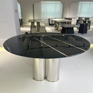 <span class=keywords><strong>Tavolo</strong></span> da pranzo moderno rotondo in marmo con Base geometrica in metallo - Product Image 3