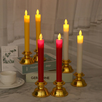 Bougies LED effilées scintillantes en gros, bougeoirs plaqués or, rouge, jaune, blanc, à piles, électroniques, pour dîner, vente au détail