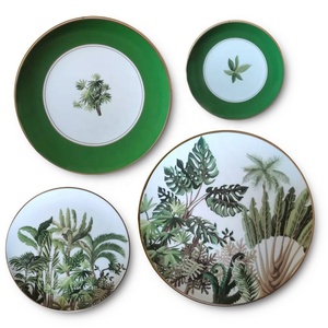 Nouveaux designs, 4 pièces, assiettes en céramique verte, vaisselle pour la maison, restaurant, hôtel, assiettes de présentation en porcelaine, ensembles d'assiettes à dîner - Product Image 2