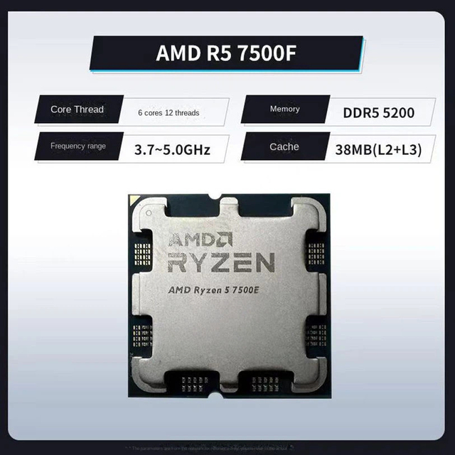 AMD Ryzen 5 7500F AM5 CPU R5 7500F 3.7 GHz 6 Cores 12 Threads 32mb 65W CPU 7500F Tray