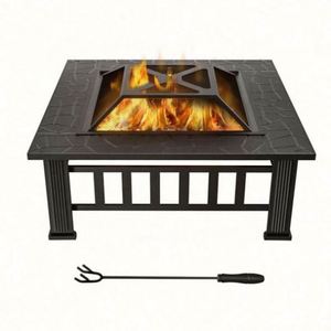 Outdoor Metal Square <b>Table</b> Backyard Patio Garden Stove Wood Burning Brazier <b>Fire</b> <b>Pit</b> <b>With</b> Spark Screen - Product Image 1