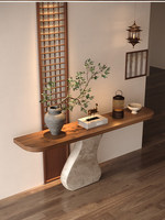 Table d'entrée en bois massif, table murale décorative pour l'entrée, table sculptée en faux pierre