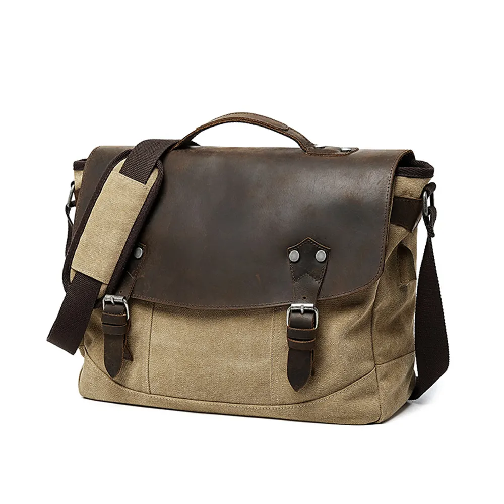 vintage crazy horse leather men messenger bag laptop canvas mens satchel messenger shoulder bag for men