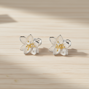 Pendientes de Flor con Baño de Oro de Dos Tonos, Aleación, Joyería de Moda para Mujer, Regalo - Product Image 2