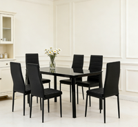 Ensemble de table à manger noire moderne avec 6 chaises, design contemporain pour la maison, restaurant, chaises rembourrées, chaises de salle à manger