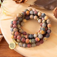 108 Mala-Perlen Spirituelles Yoga-Armband mit Lotusblüten-Anhänger, matt, 8mm, Picasso-Gebets-Mala-Halsketten/Armbänder