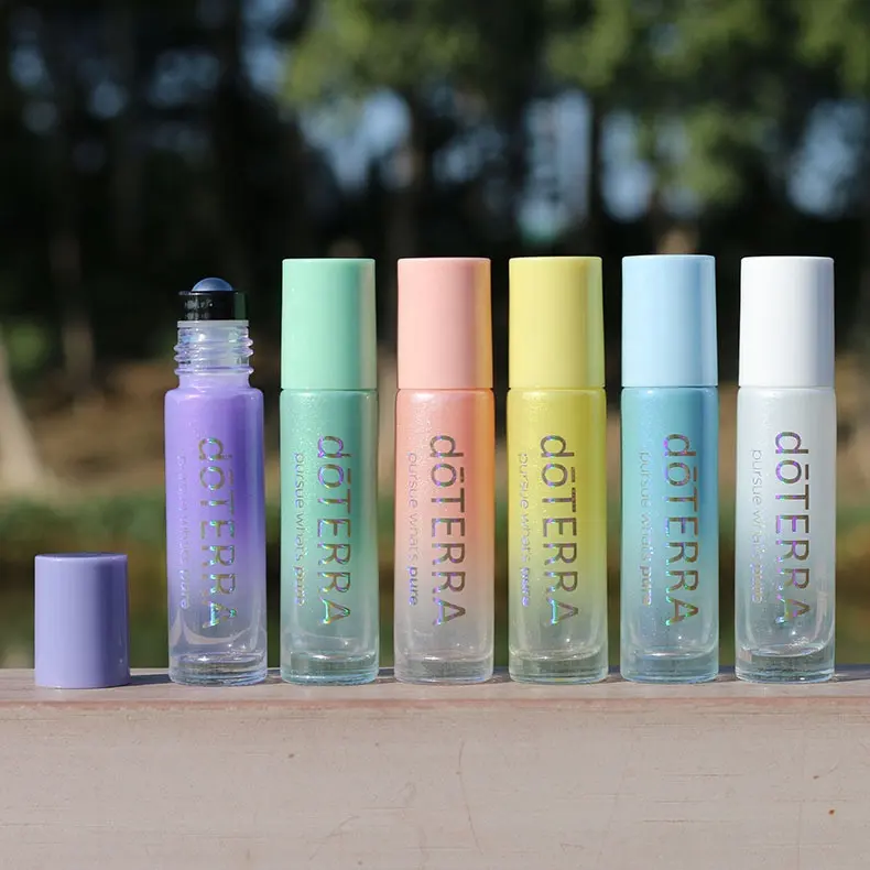 Bouteilles de parfum d'huile essentielle rechargeables, flacon Portable de voyage de 10ml givré coloré en verre épais à bille roulante