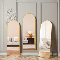 Miroir mural ou sur pied minimaliste noir et or haute définition, 140 cm, en forme d'arche, incassable