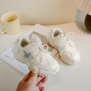 Zapatos Deportivos para Niñas con Cuero PU y Cordones de Encaje para Otoño, Nuevos Zapatos Casuales de Moda con Lazo de Perlas - Product Image 3