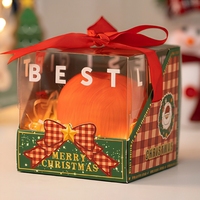 Décoration de Noël Lanterne Père Noël Lumineuse en Forme de Tête, Boîte en Carton Pomme avec Poignée en Fil Métallique, Décoration de Table pour les Fêtes