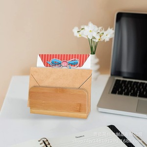 Organizador de correo de bambú y madera para escritorio, estante de almacenamiento minimalista para sobres y papeles - Product Image 3