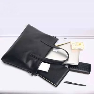 Laualsten Men's Genuine <b>Leather</b> <b>Briefcase</b> Large Capacity Business Shoulder Bag Black Solid Color Cowhide Handbag - Product Image 3