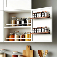 Étagère à épices murale de cuisine en bois rustique améliorée, ensemble de 2 rangements doubles amovibles avec barrière de sécurité, écologique