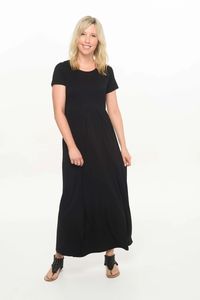 2021 del commercio all'ingrosso Delle Donne Vestiti Di Maternità Girocollo Manica Corta Rayon Spandex Allattamento Al Seno Maxi Dress in Black - Product Image 3