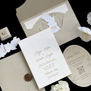 การ์ดเชิญงานแต่งงานแบบนูนลายพิมพ์วานิลลา รุ่น 465 กระดาษคอตตอน พิมพ์แบบ Letterpress รายละเอียดปั๊มฟอยล์ทอง สวยหรู - Product Image 1