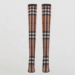 Bottes hautes classiques à carreaux pour femmes, extensibles, avec talons épais, au-dessus du genou, fermeture éclair longue à l'arrière, pour l'hiver - Product Image 2