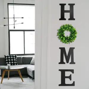 4件木制字母装饰家居标志墙壁字母带绿色花环花环，用于厨房门口装饰等