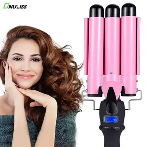 High Quality Pink Curling Iron Professional Machine Hair Crimper Hair Waver 3 Barrel Adjustable Automatic Hair Curler