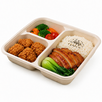 Barquette alimentaire jetable compostable en pulpe moulée, sans PE, biodégradable, à 3/4 compartiments, pour restauration rapide JUNYI