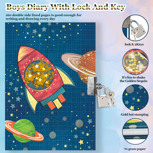 Carnet de notes secret Rocket Cute Diary avec serrure et clé, cadeaux <span class=keywords><strong>d</strong></span>'anniversaire pour garçons - Product Image 3