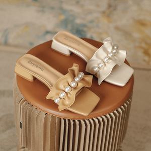 Summer new style <b>sandals</b> for women with one-piece buckle straps, high heels, <b>bow</b> and pearl accents - Product Image 5