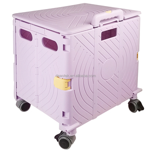Chariot <span class=keywords><strong>de</strong></span> courses pliable portable en plastique avec 4 roues pivotantes à 360 degrés et plateau <span class=keywords><strong>de</strong></span> <span class=keywords><strong>rangement</strong></span> - Product Image 3