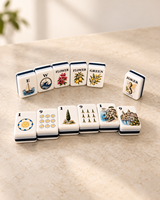Ensemble de Mahjong américain de luxe, thème Jardin Oriental, 160 tuiles en acrylique, avec motifs Portail Torii et Paysage Mont Fuji, pour offrir
