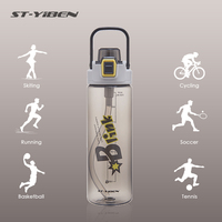 Bouteille en plastique écologique Yiben 750 ml avec paille intégrée et poignée pour la gym et le sport - Design transparent motivant avec marqueurs de temps