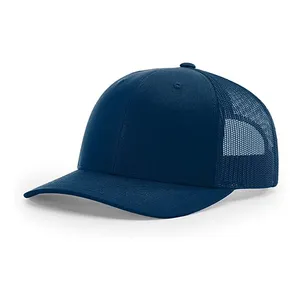 Chapéu de caminhoneiro com logotipo personalizado, chapéu de marca premium estilo azul marinho com parte traseira de malha 112 6 painéis
