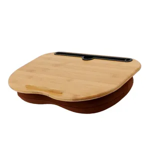 Portable Bamboo Laptop Stand Pillow Table Wooden Laptop Tabletop Tray Desk Lap Desk with Soft Pillow Cushion