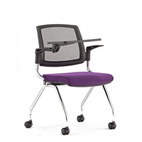 Fournisseur de chaise de bureau d'école moderne de luxe violette chaise de tablette d'écriture de noeud chaise de visiteur de formation de bureau avec des roues