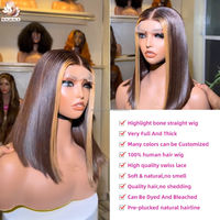 Peluca de Cabello Humano Vietnamita Virgen Liso Natural con Reflejos Skunk Stripe, Cierre de Encaje HD 5x5, Sin Pegamento, Lista para Usar, para Mujeres Negras