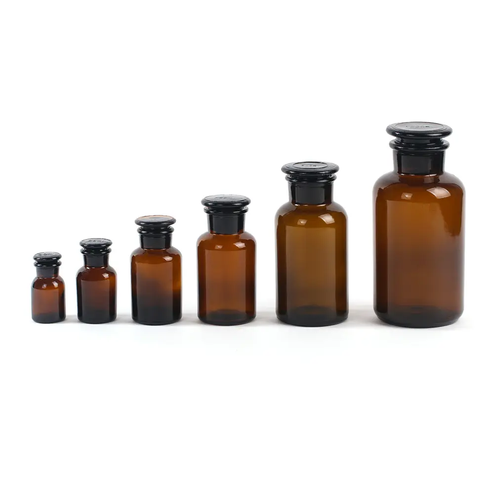 Apothekerkruik 30Ml 60Ml 125Ml 250Ml 500Ml Amber Glas Laboratorium Apotheek Apothekerkruik Reagensfles met Glazen Stop