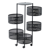 Panier à fruits et légumes de cuisine, chariot utilitaire rotatif rond, support de stockage de fil empilable à 5 niveaux avec roues pour fruits