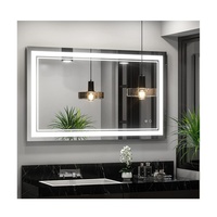 Espejo de Baño Moderno con Aspecto Plateado, Interruptor Táctil, Iluminación LED de Fondo, Multifunciones, Espejo Decorativo