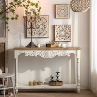 Table console de style américain/européen en bambou sculpté pour salon, hall d'entrée, vintage, blanc vieilli, pour couloir d'hôtel