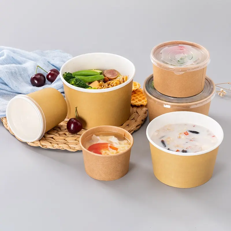 Stampa personalizzata tazza di imballaggio di carta zuppa da portare via Noodles ciotola produttore abbinamento ciotola di carta usa e getta con coperchio