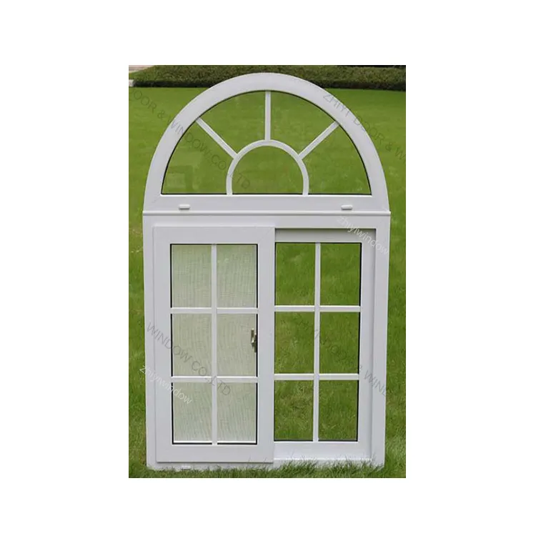 Высокое качество ПВХ дважды застекленное раздвижное окно с окнами дуги с решеткой